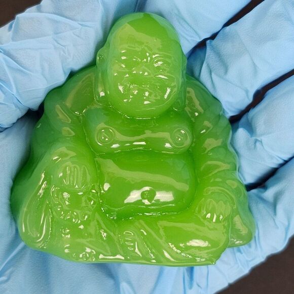 Vtg Green Carved Glass Sitting Buddha Figurine Statue Peoples Republic of China - Picture 13 of 13